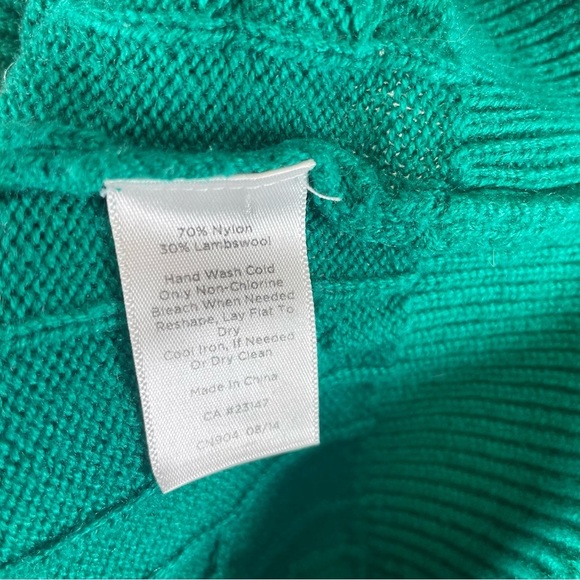 Talbots green cable knit sweater women’s medium petite lambswool blend - Picture 6 of 7